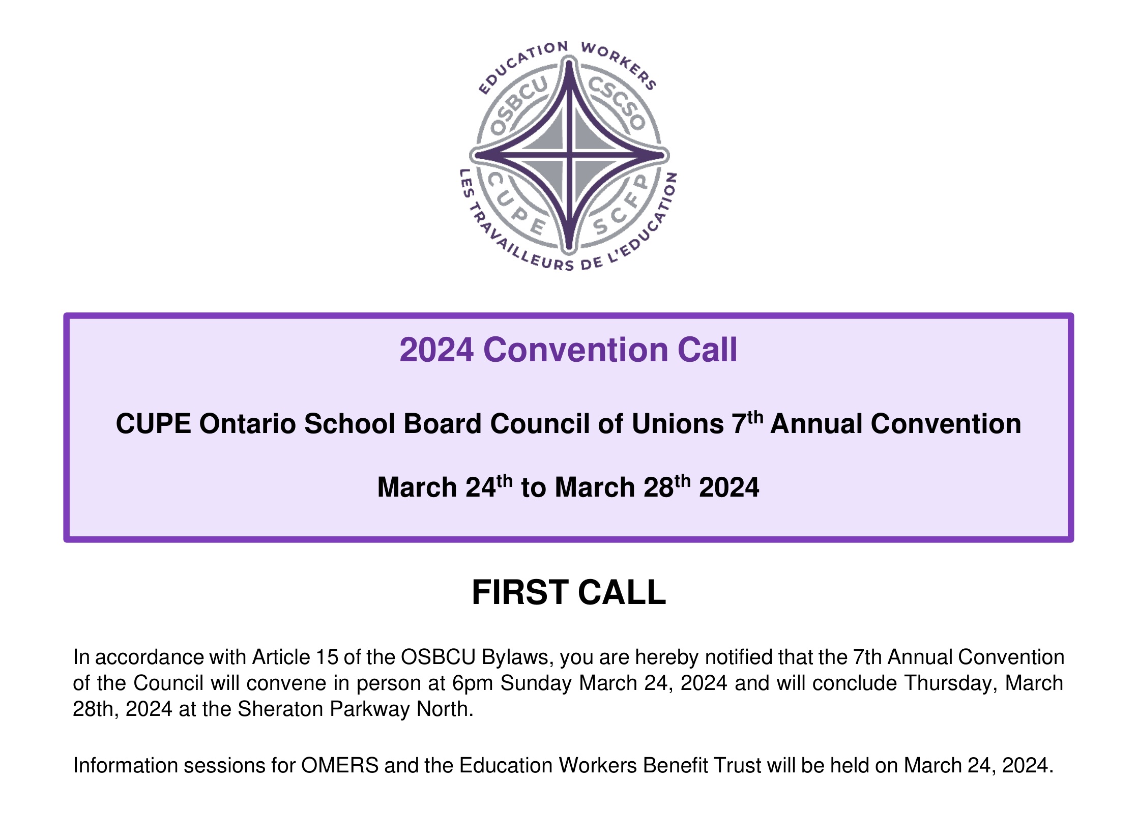 2024 CUPE Ontario School Board Council of Unions 7th Annual Convention