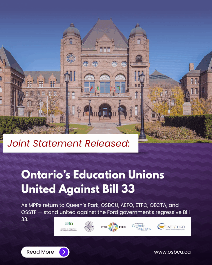 Joint Statement Released by OSBCU, AEFO, ETFO, OSSTF, & OECTA - Ontario ...